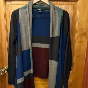 DKNY Women's Patchwork Cardigan - Blue, Green, Black, Burgundy-Merino Wool